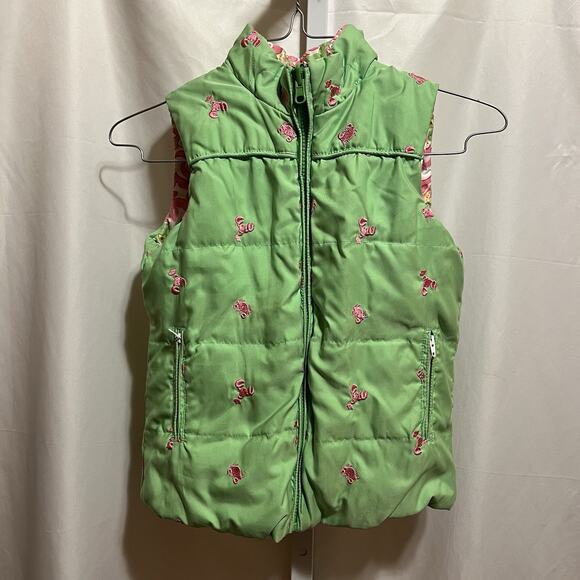 Lilly Pulitzer Girls Reversible Puffer Vest Size 8 Pink Green Crab Sea Life READ - Picture 1 of 7